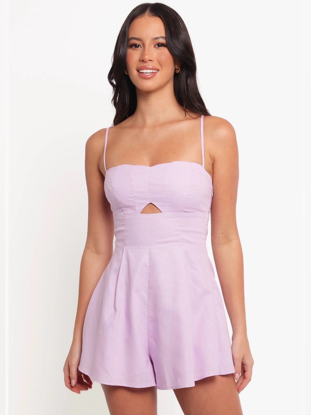 Petal & Pup Rycee Cutout Linen & Cotton Romper Scallop Sweetheart Neckline